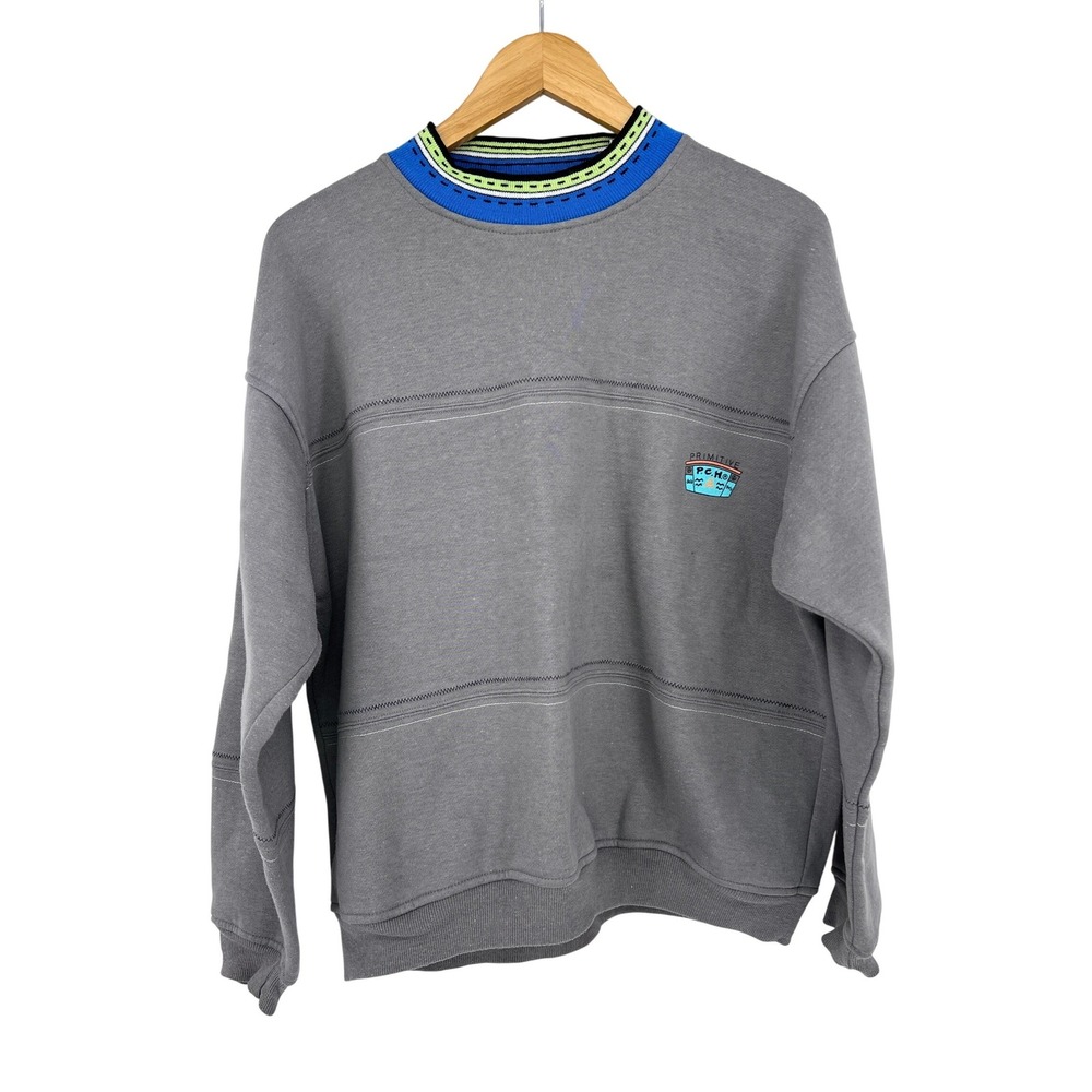 Vintage 90s Pacific Coast Highway PCH Mens Gray Sweatshirt Striped Collar Medium